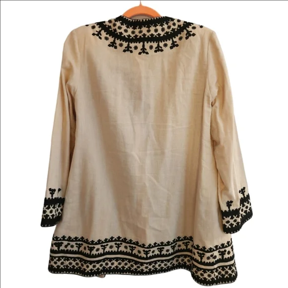 Bella Tu Ceci Embroidered Jacket M Beige Black - Picture 2 of 8